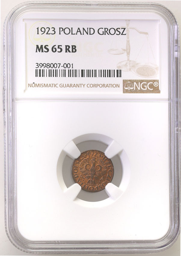 II RP. 1 grosz 1923 NGC MS65 RB